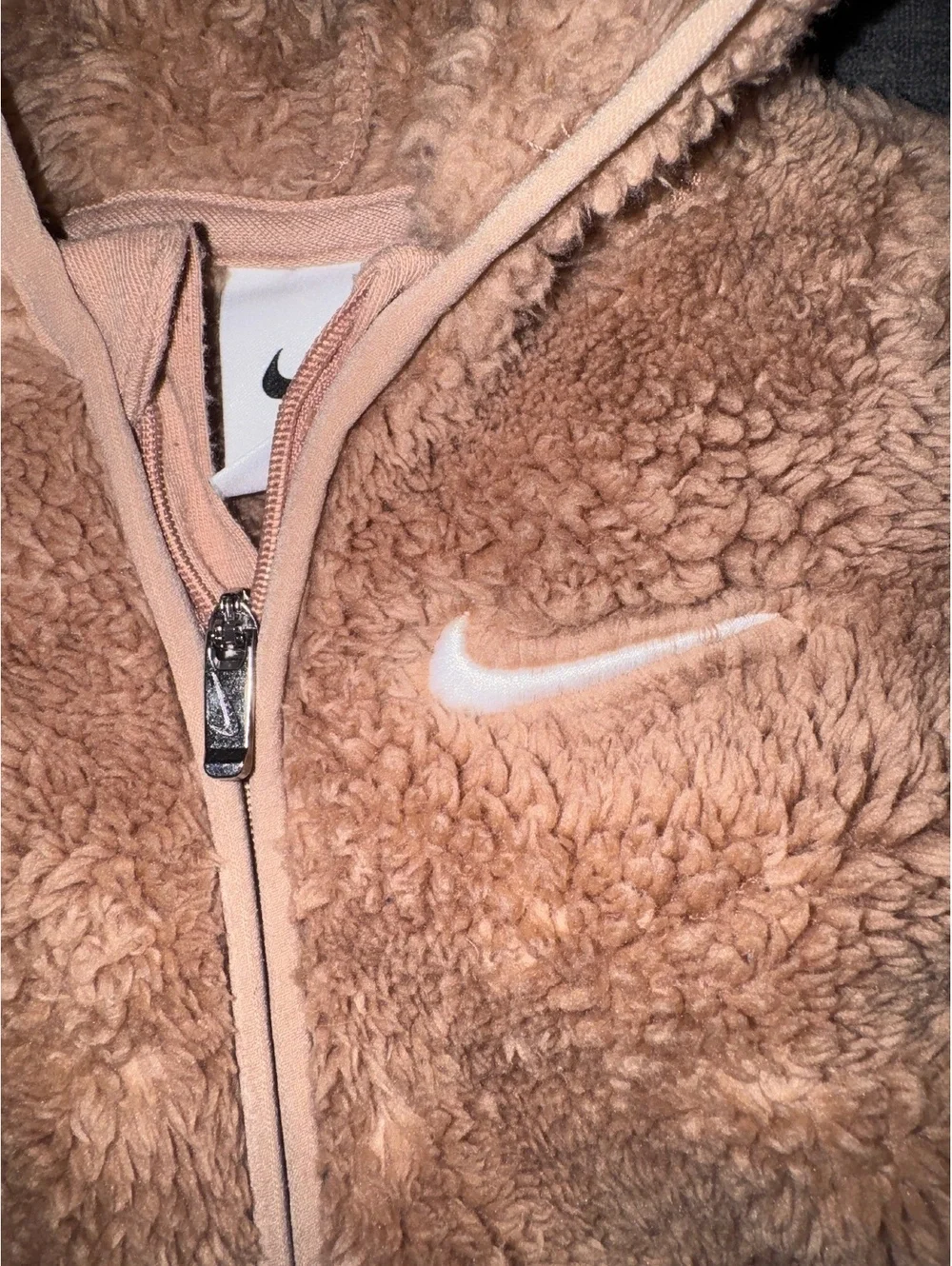 Nike Baby Fleece Hooded Coverall 6M Beige Teddy Bear Style